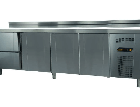 Ndustrio TPS-64-2D Tezgah Tip Buzdolabı, 3 Kapılı ve 2 Çekmeceli, Paslanmaz Çelik, 595 Litre, 350W